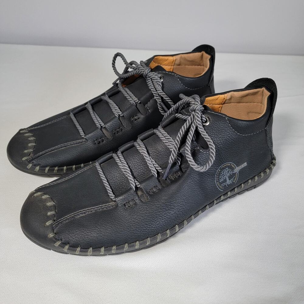 Mens Ankle Loafers EU Sz 46 Black Casual Driving Walking Leisure Cabincore - Picture 1 of 11